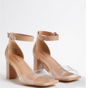 Torrid Clear Double Strap Taupe Block Heel